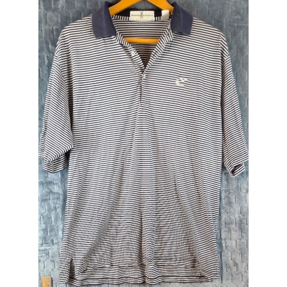 Fairway & Greene, Signature Men's XL, 100% Cotton, White & Navy Striped‎ Polo